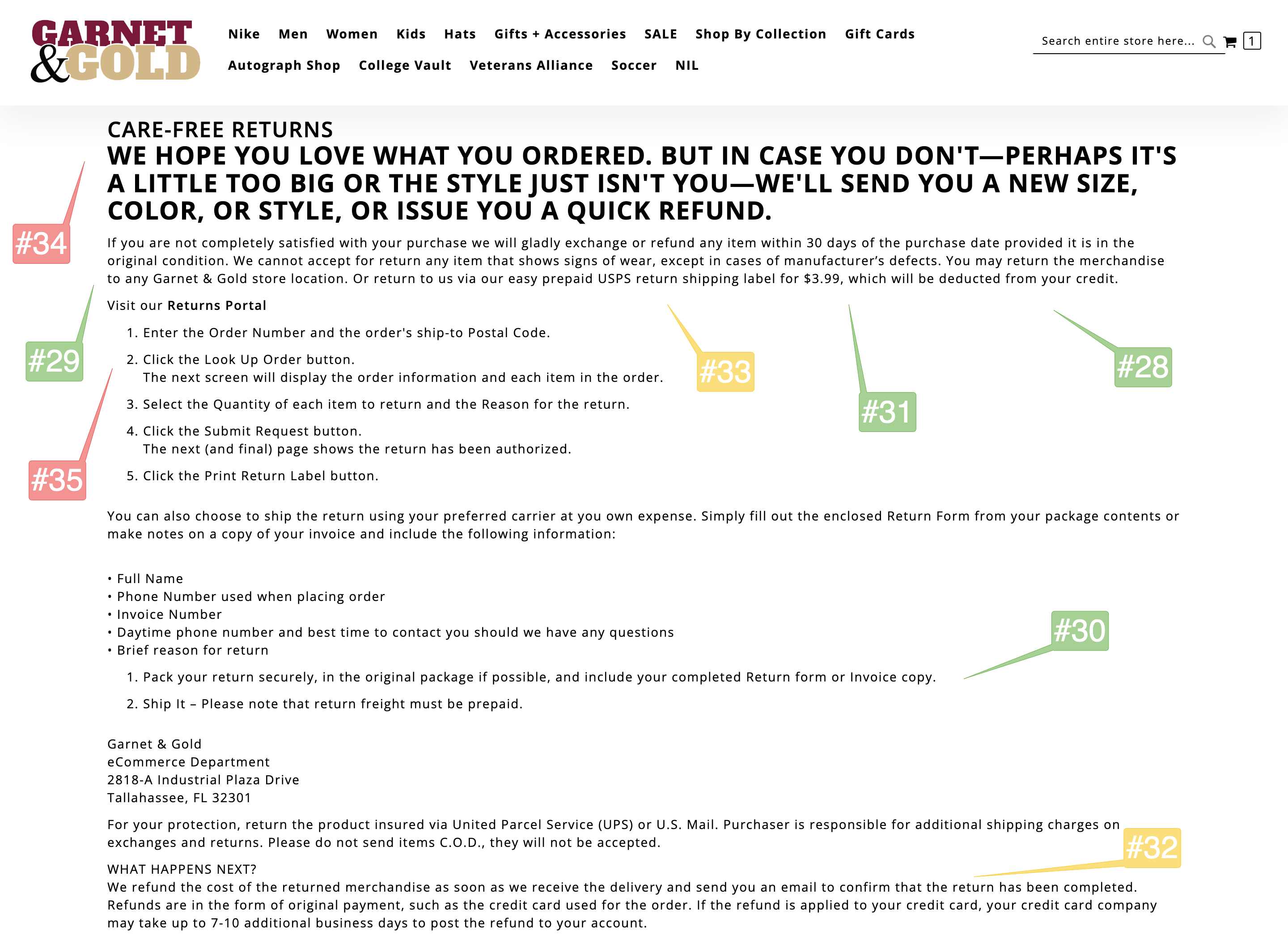 Garnet & Gold Returns & Exchanges